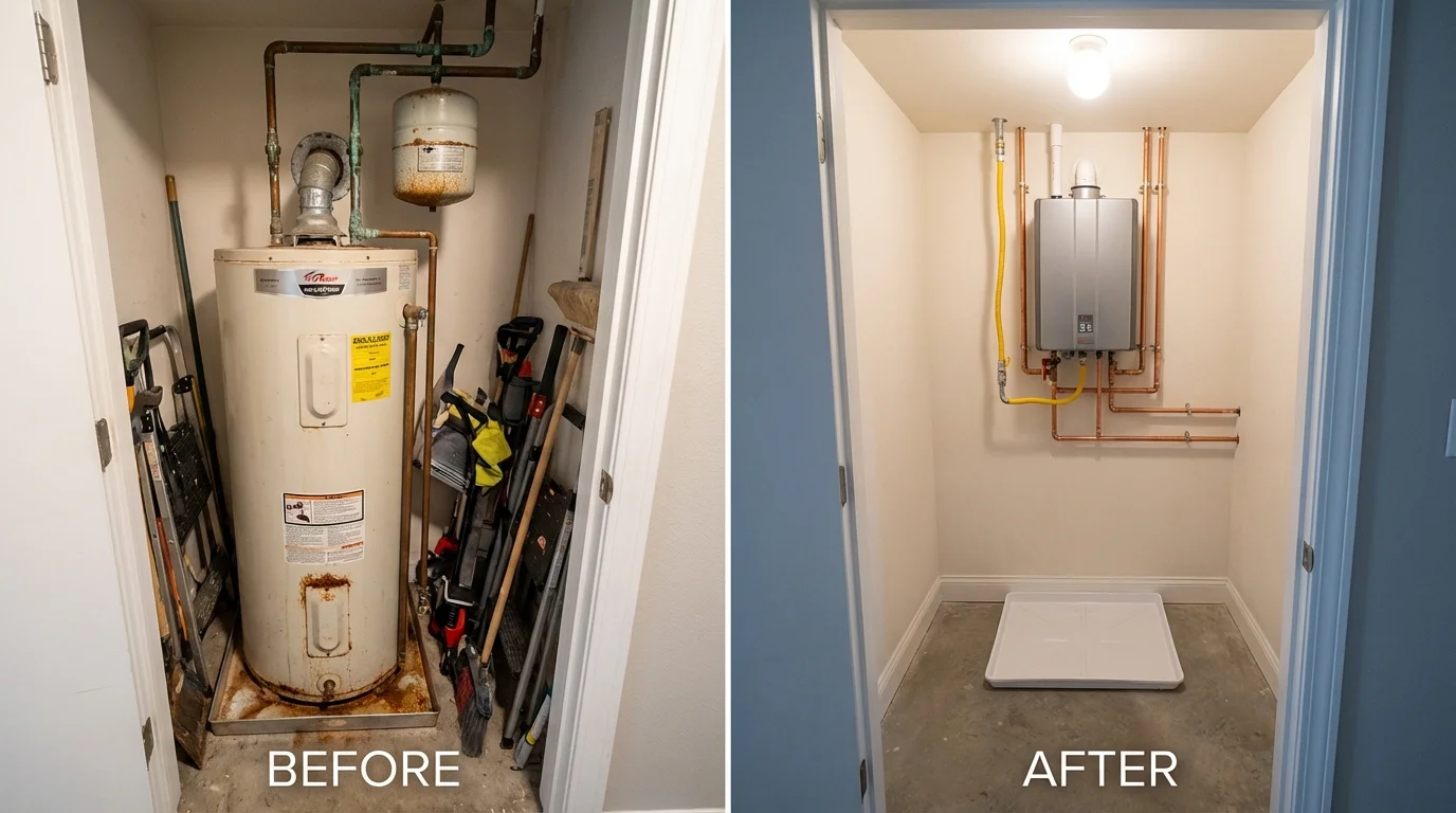 Tank water heater versus wall-mounted tankless unit comparison for Port Charlotte, FL homeowners